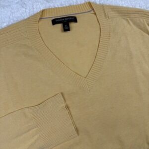 Banana Republic Mens XL Butter Yellow V Neck Sweater Cotton Pullover Golf Spring